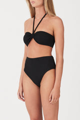 BLACK TEXTURED WAISTED FULL BRIEF