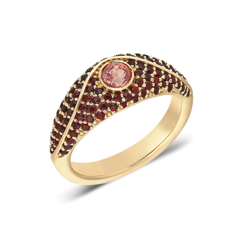 “Acu” Pavé Pinky Ring - Garnets and Padparadscha Sapphire
