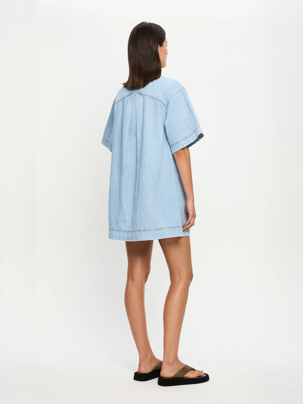 light blue denim mini dress Bandeau Button Down Mini Dress In Blue Denim | EGO US