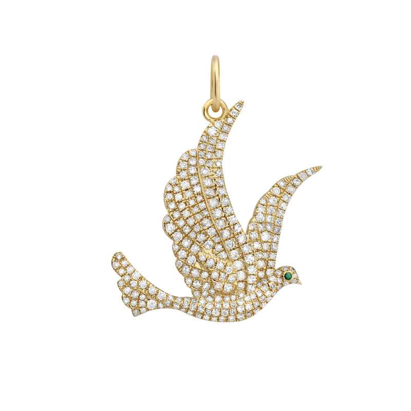 AZADI DOVE CHARM 14k WITH DIAMONDS AND EMERALD EYE