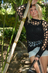 Santorini Crochet Sweater Cover Up | Black