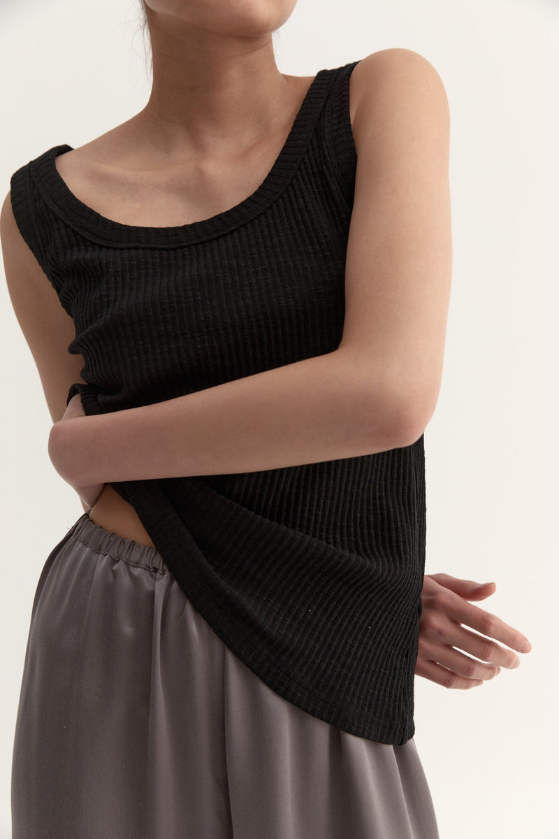 KASUMI KNIT TANK - BLACK