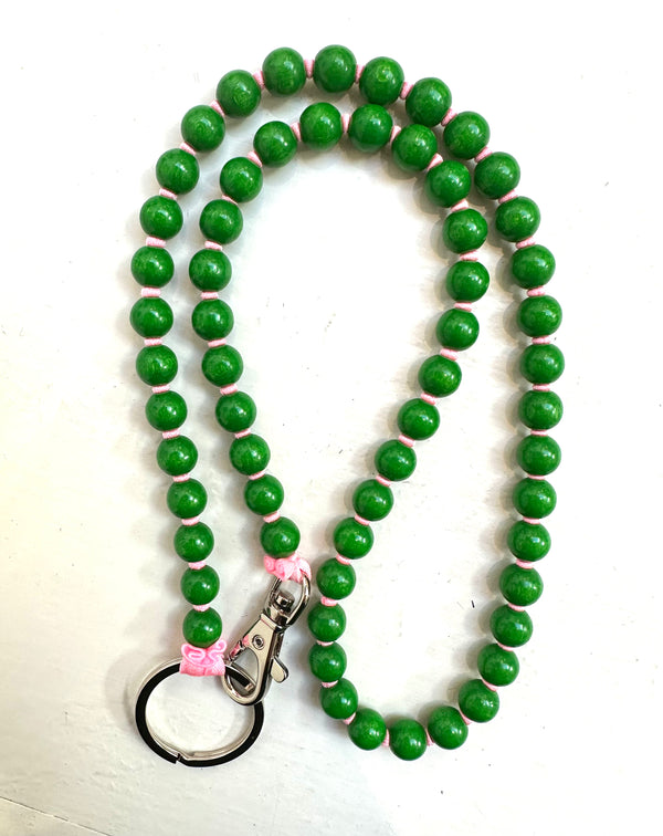 Perlen long, green - rose