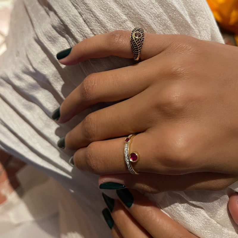 “Acu” Pavé Pinky Ring - Garnets and Padparadscha Sapphire