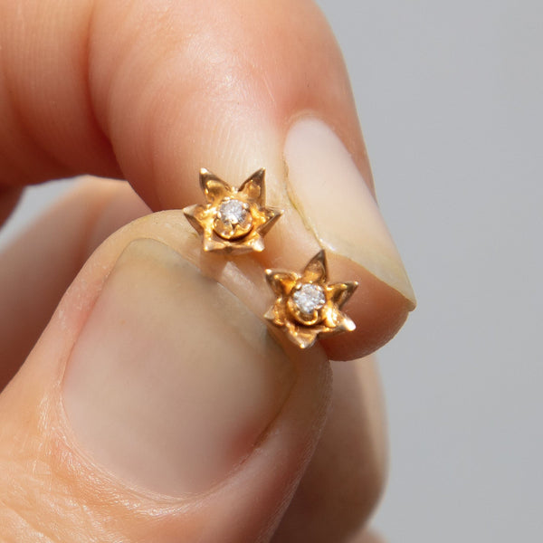 Pomegranate Crown Earrings with Diamond Posts