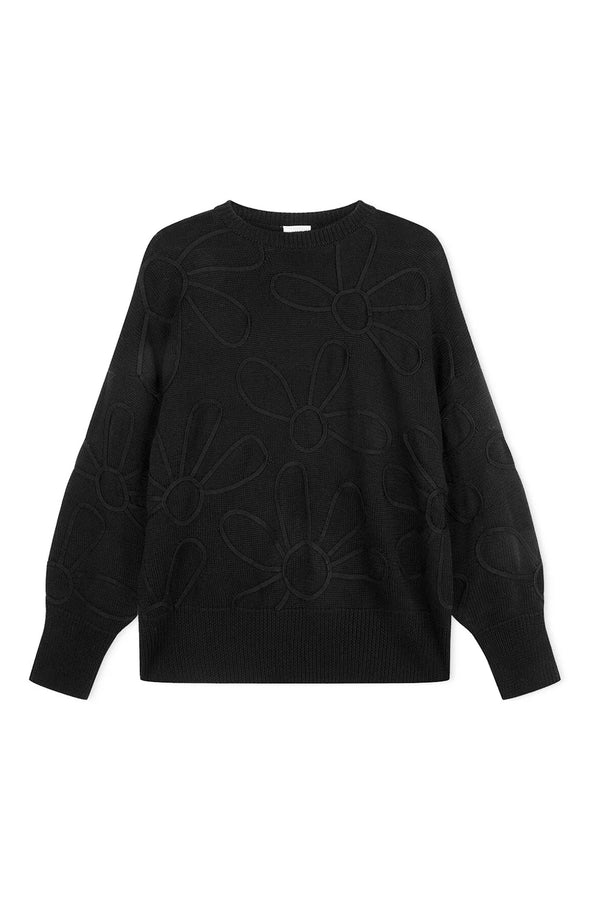 Black Cotton Applique Knit Jumper
