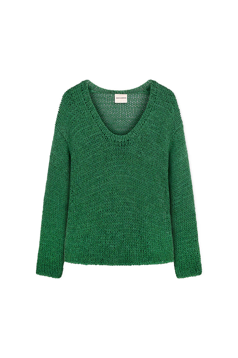 Tallow Green Linen Blend Hand Knit Jumper