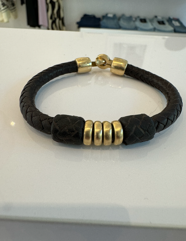 Tahiti Bracelet,  14k Gold, Brown Leather