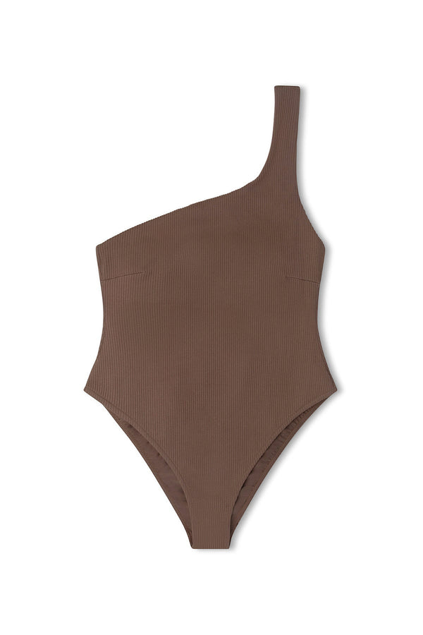 CHOCOLATE RIB ONE SHOULDER ONE PIECE