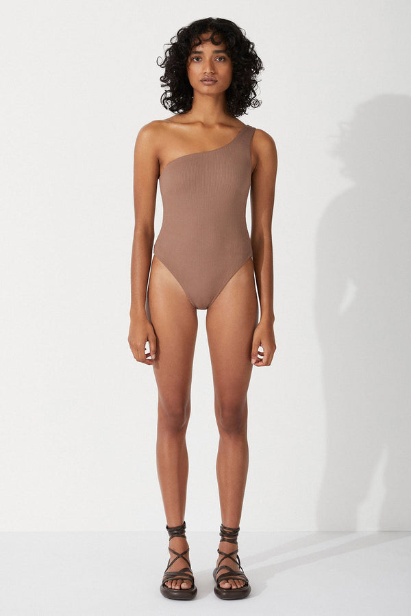 CHOCOLATE RIB ONE SHOULDER ONE PIECE