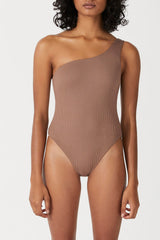 CHOCOLATE RIB ONE SHOULDER ONE PIECE