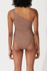 CHOCOLATE RIB ONE SHOULDER ONE PIECE