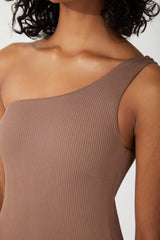 CHOCOLATE RIB ONE SHOULDER ONE PIECE