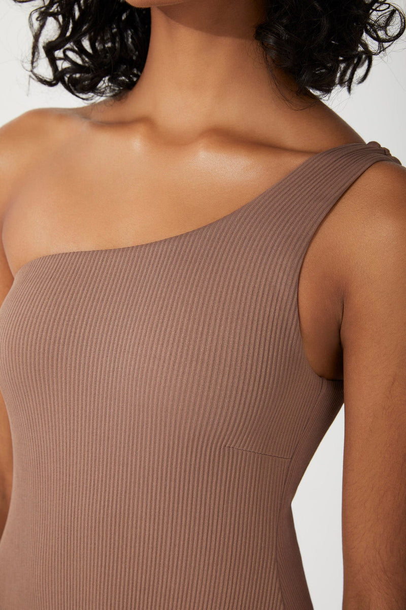 CHOCOLATE RIB ONE SHOULDER ONE PIECE