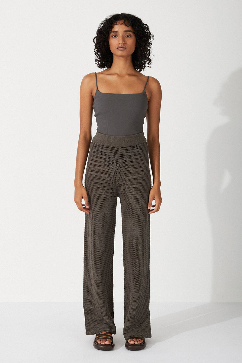 CHARCOAL COTTON CROCHET PANT