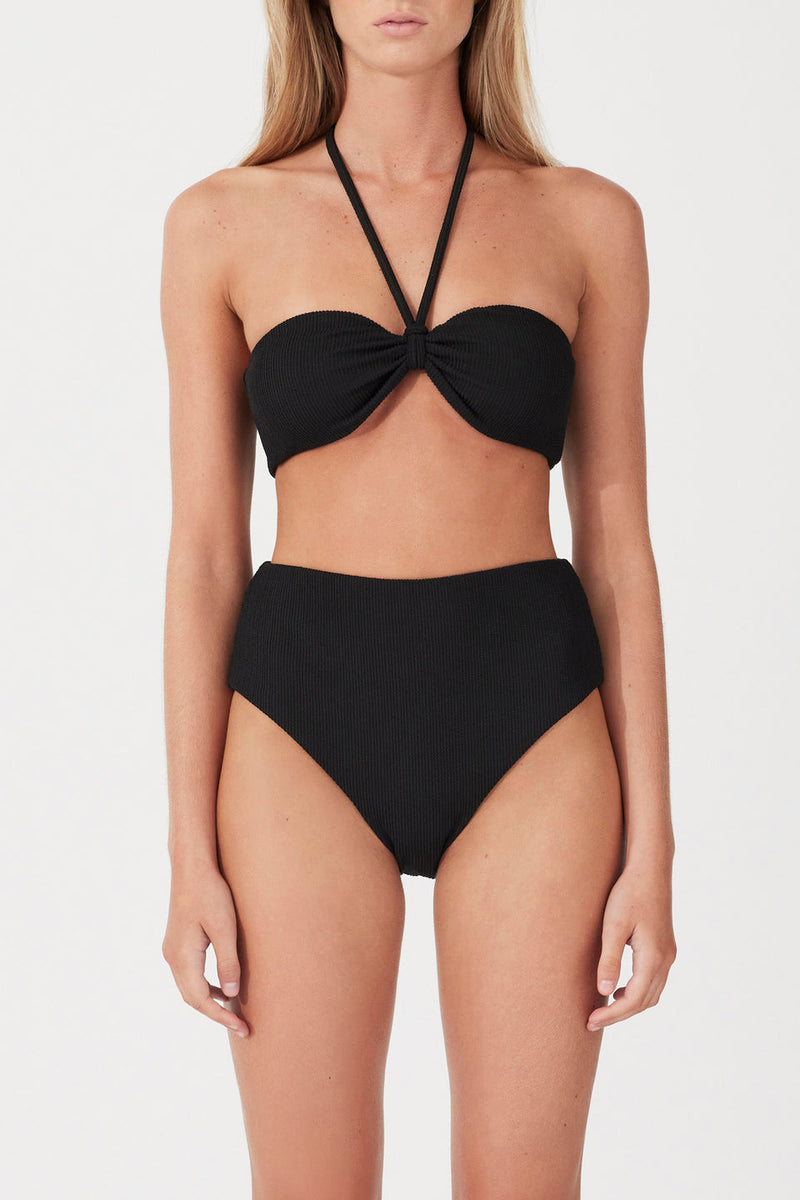BLACK TEXTURED WAISTED FULL BRIEF