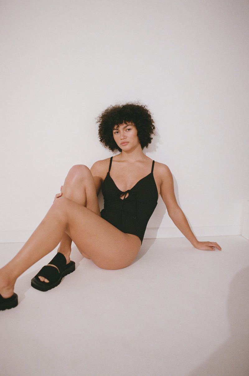 BLACK TEXTURED ONE PIECE