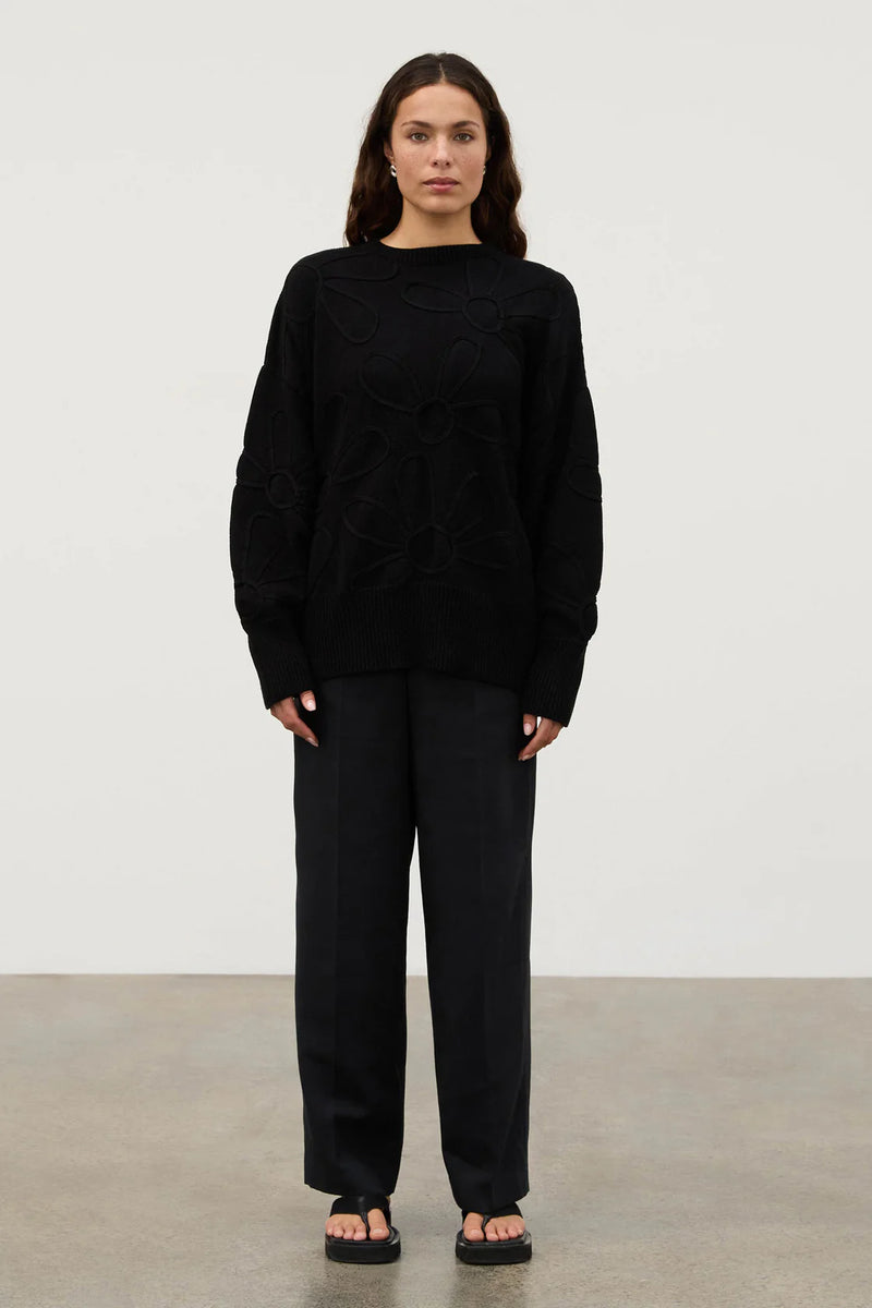 Black Cotton Applique Knit Jumper