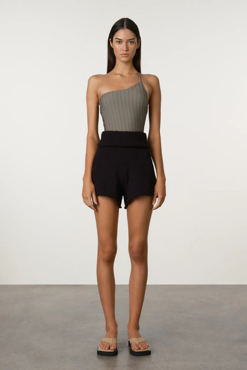 Black Boucle Knit Short