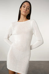 Crochet Lattice Knit Mini Dress - White