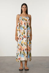 Summer Floral Gathered Cotton Dress