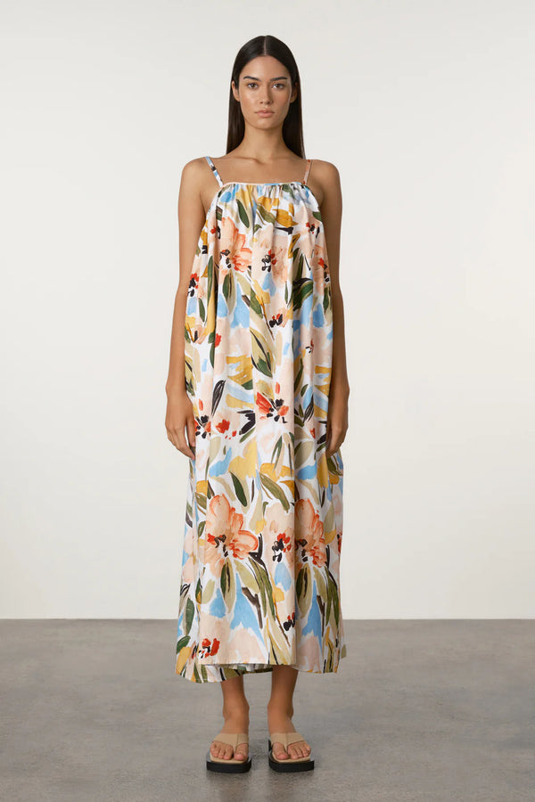 Summer Floral Gathered Cotton Dress