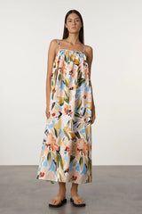 Summer Floral Gathered Cotton Dress