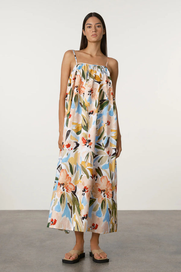 Summer Floral Gathered Cotton Dress