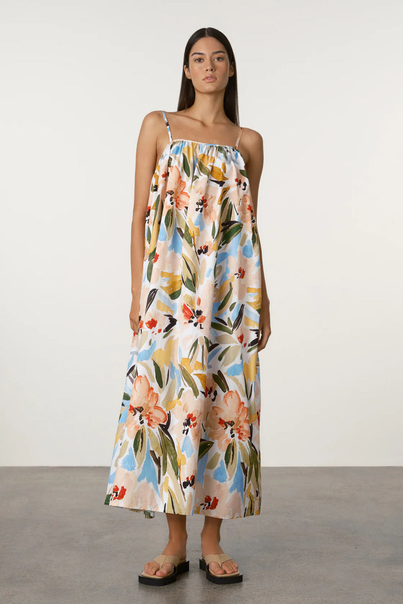 Summer Floral Gathered Cotton Dress