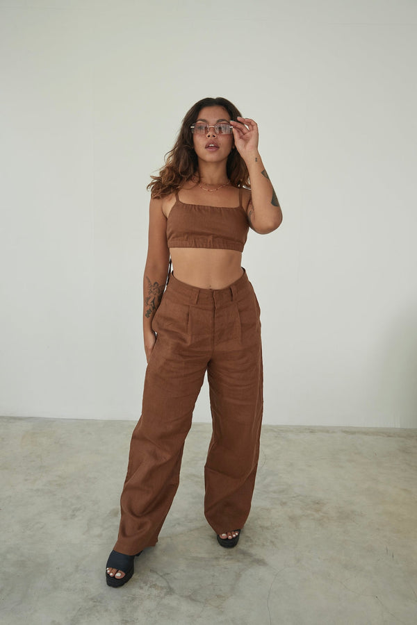 The Linen 90's Pant - Brown