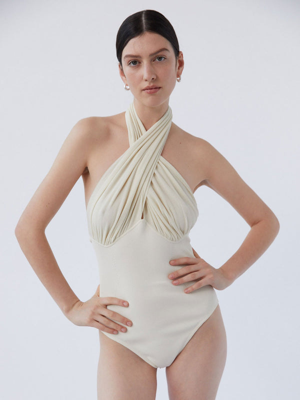 DRAPED BODYSUIT | CREAM