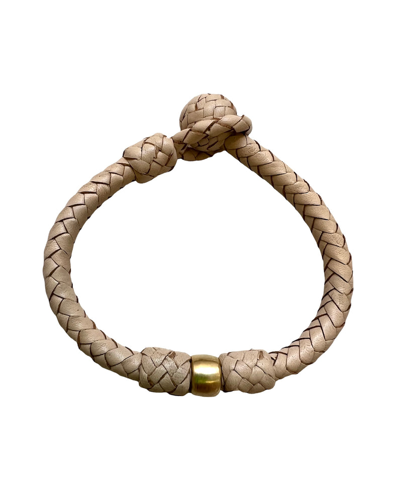 14k Gold Bracelet, Natural Leather 6.25"