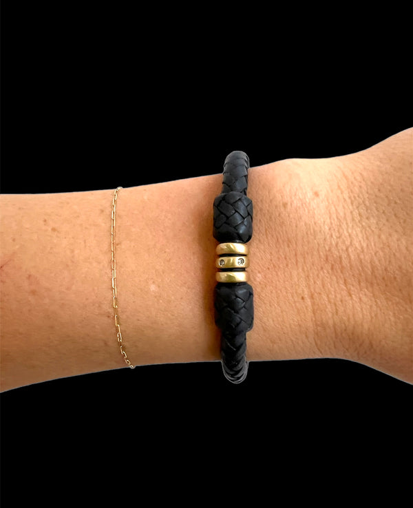 Sardena Bracelet -14K beads, w/ Diamonds- Charcoal Grey-6.25"
