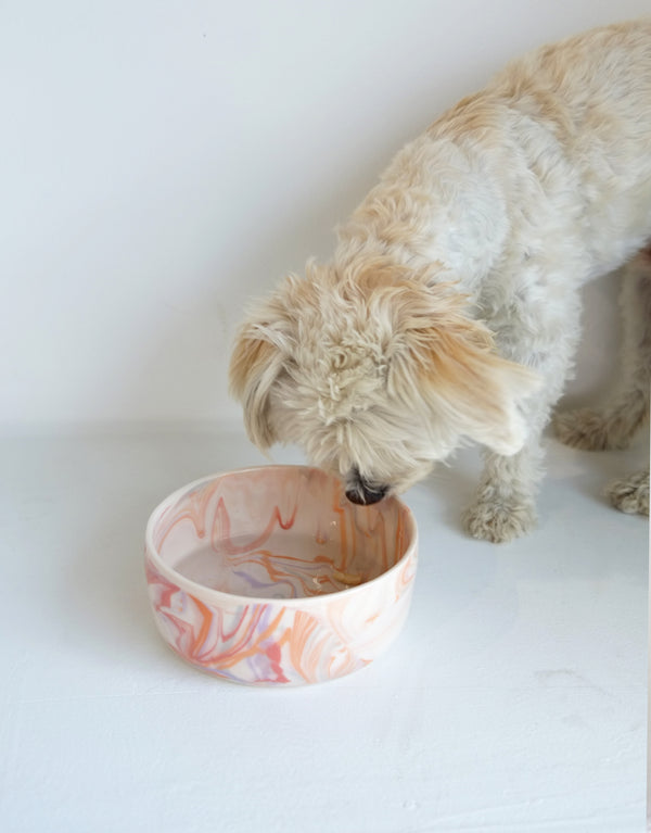 Marble Big Dog Bowl - Terra cotta sunset